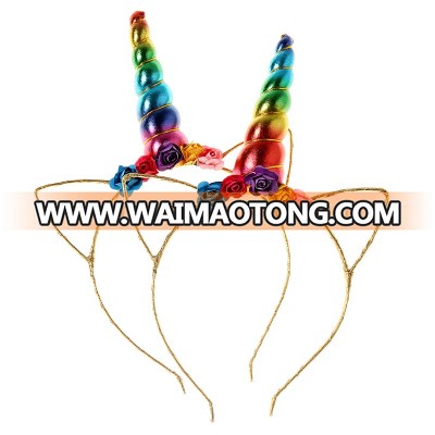 Rainbow  Cosplay Flower Cat Ears Unicorn Hairclasp Photo Props Unicorn Horn Hairband For Birthday Party Kidocheese