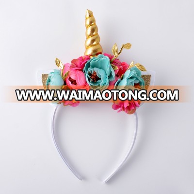 8pcs/lot Unicorn Horn Headband Unicorn Floral Crown Hair Band Baby Girl Hair Accessory Photo Prop